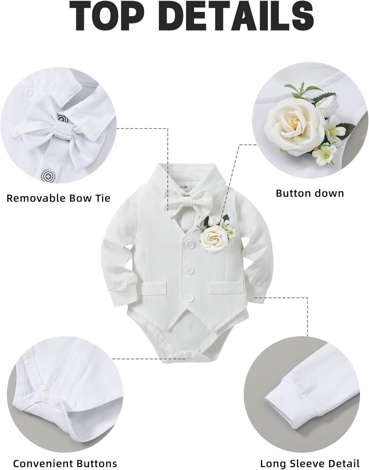 Coco&RARA Baby Boy Clothes Suits Infant Gentleman Outfits, Formal Dress Shirt+Vest+Corsage+tie+Pants Baby Suit Set 0-18M - Image 4