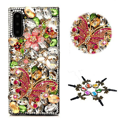 STENES Sparkle Case Compatible with Samsung Galaxy A15 5G Case - Stylish - 3D Handmade Bling Flowers Butterfly Rhinestone Crystal Diamond Design Girls Women Cover - Green