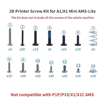 3D Printer Accessories Screws Assortment Kit for Bambu-Lab A1/A1 Mini/AMS Lite: Ensured Precision Printing Used for Maintaining and Fastening 3D Printed Extruder Part