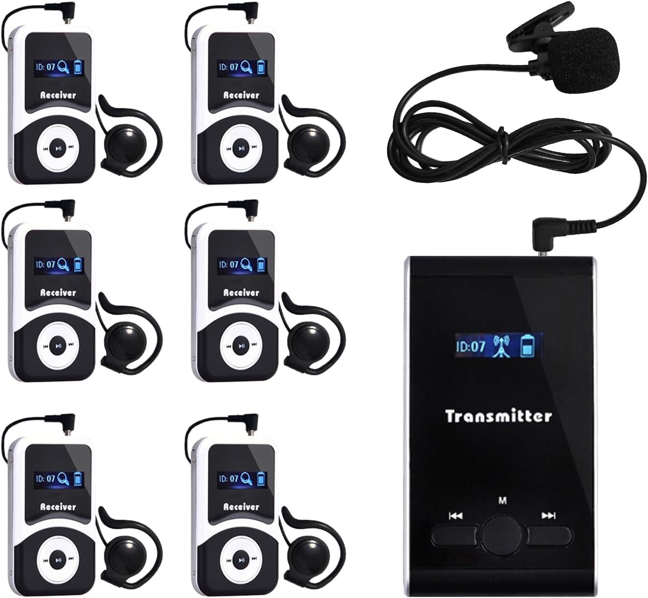 Wireless Tour Guide System - Church Translation Device with Noise Cancellation, HD Clear Sound, USB Charging, for Church Tours, Factory, School, Museum (1 Transmitter 6 Receivers)