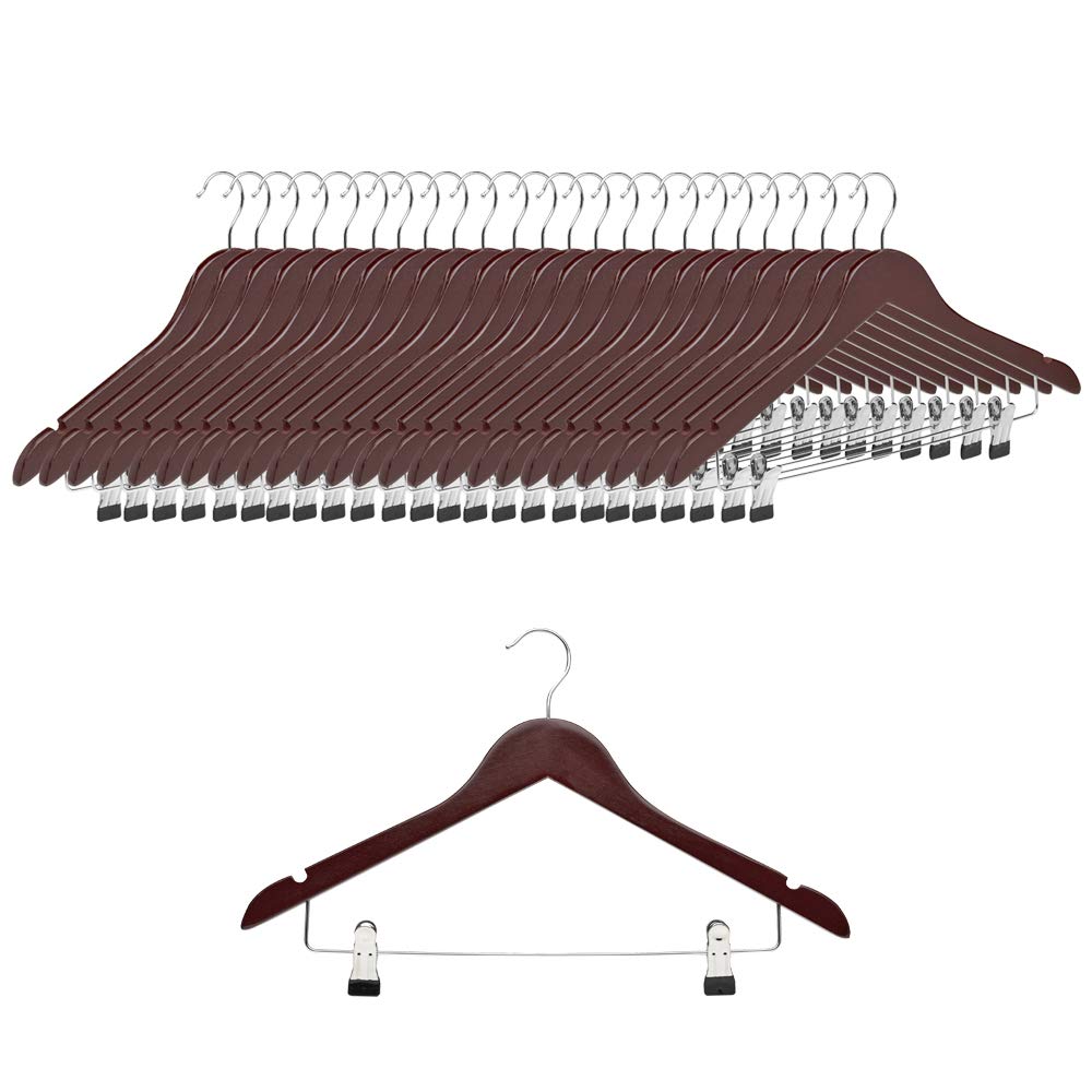 Grucce In Legno Con Mollette Metalliche – Confezione Da 12, Lunghezza 45 Cm, Colore Legno Naturale – Con Gancio Girevole In Acciaio E Tacche Per Bretelle – Per Pantaloni, Gonne, Abiti - 2