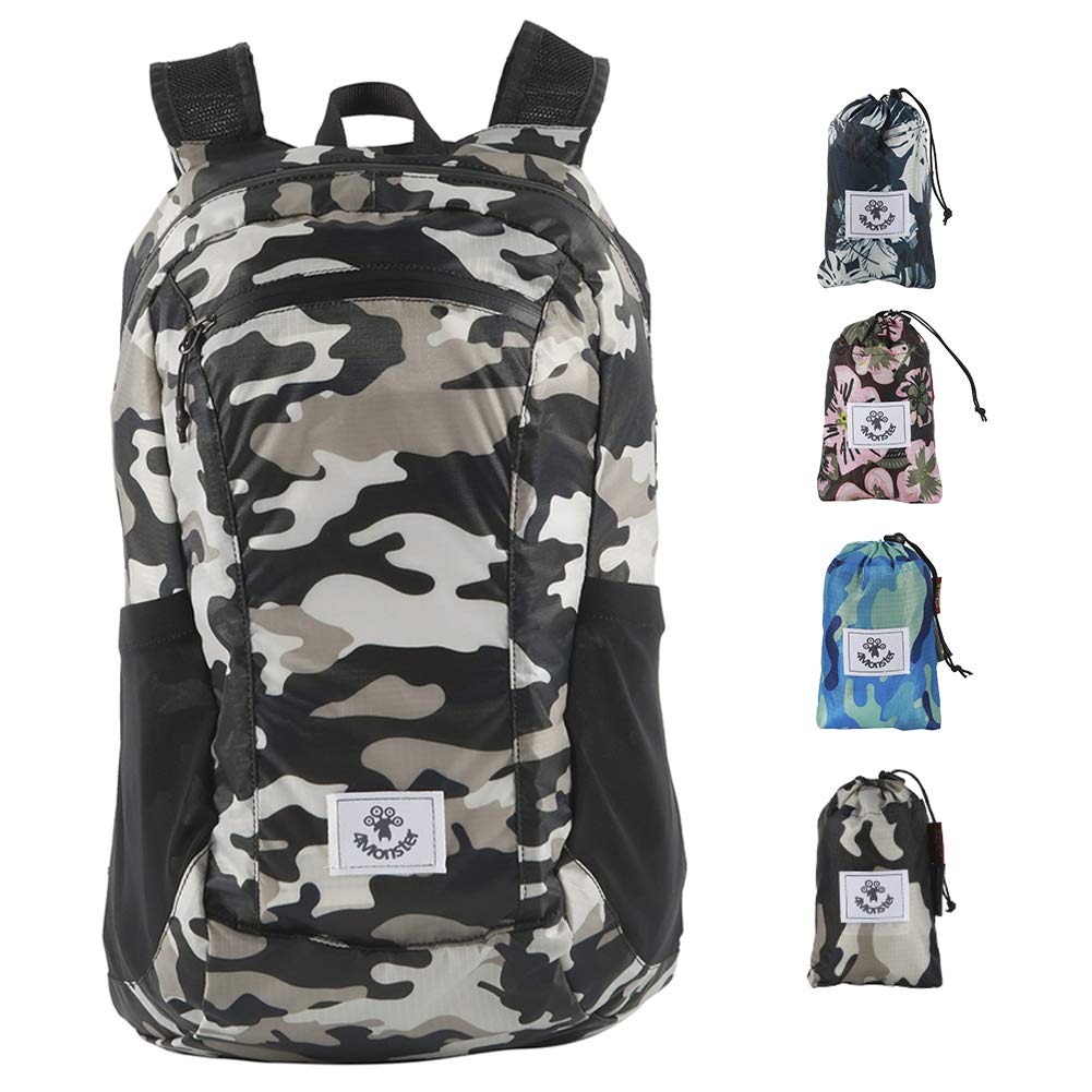 4Monster Faltbarer Rucksack Ultra Leicht, Unisex Tagesrucksack Outdoor, Wasserdichter Wanderrucksack für Camping Wandern Reisen Sport Klettern Radfahren (Tarn-Armeegrün, 16L)