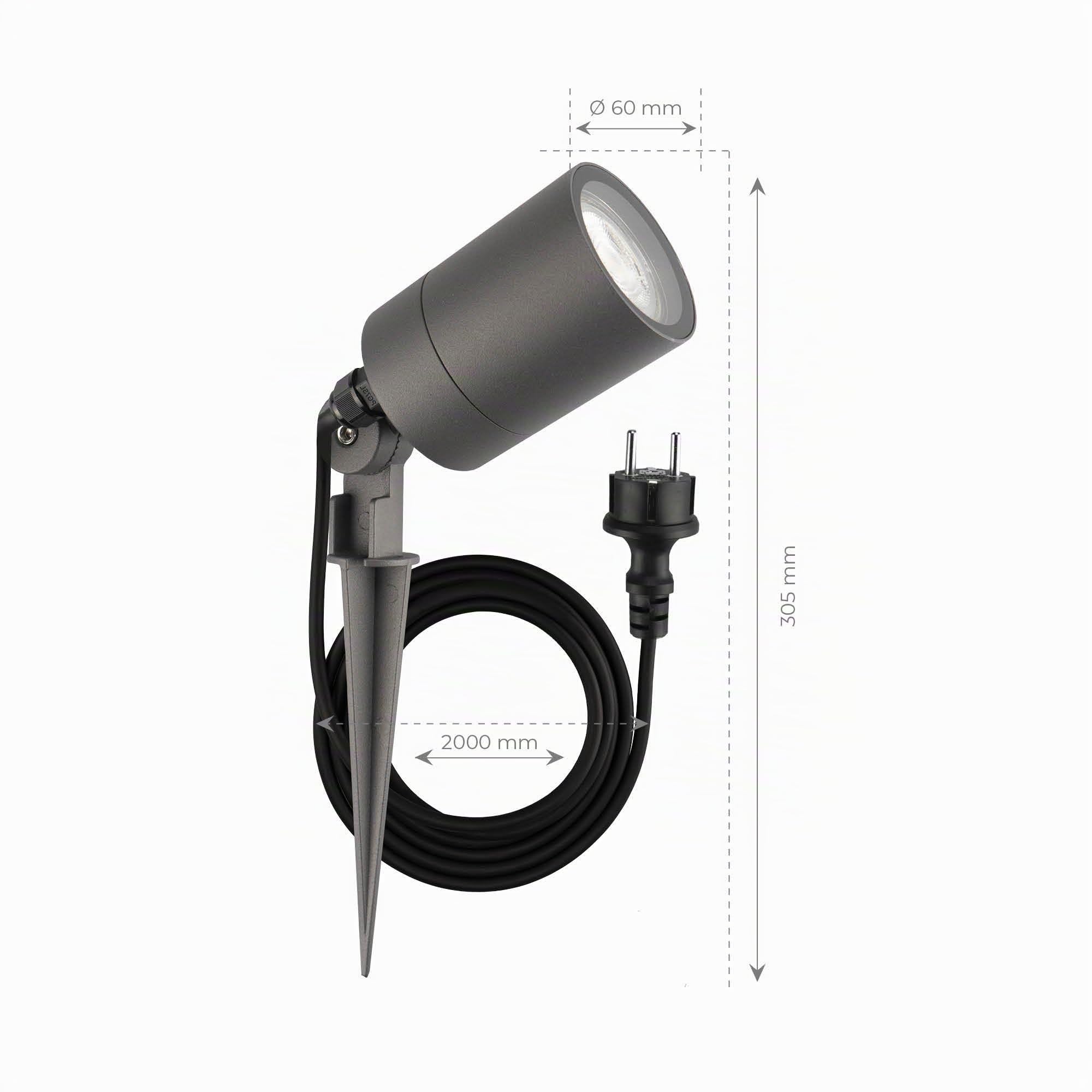 Ledvion - 3x Faretti da Esterno con Picchetto, IP65, Attacco GU10, Cavo con Spina 2 Metri, Antracite