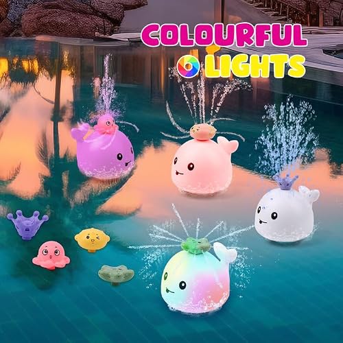 Candyfouse Baby Bath Toys, Whale Bath Toy Spray, Four Water Spray Patterns, Baby Light Up Bath Tub Toys, Waterproof Design,Child-Safe, Ideal for Kids' Bath Time,Baby Toys for Infants and Kids (White)
