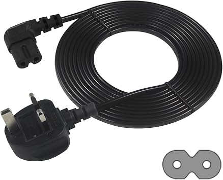 TV power cable - UK 3PIN Plug to Right Angled 90 Degree IEC C7 Figure 8 UK Plug mains Power Cable - Compatible for PS5, Xbox Series X, Smart LED T, Samsung, LG, Sony TV Black 5M