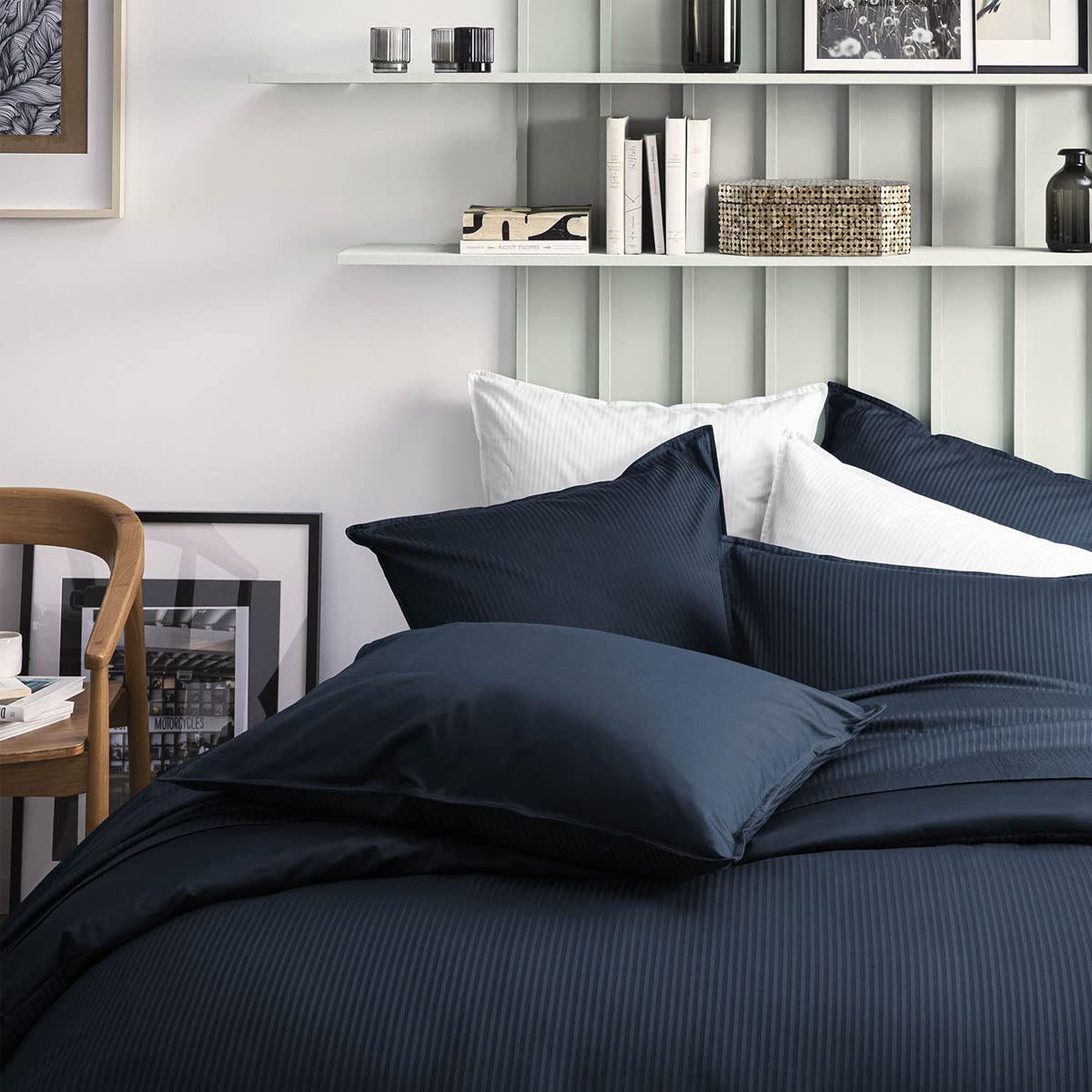 ESSIX Plain Cotton Satin Duvet Cover, Grand Hotel, 260 x 240 cm, Navy Blue - Image 4