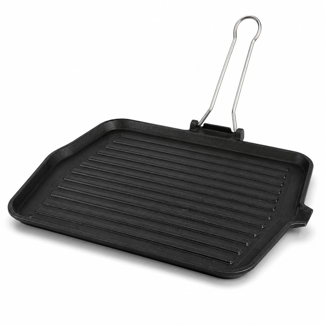Bistecchiera ghisa per fornello rettangolare 28x36 cm piastra di ghisa rigata con manico pieghevole, ideale per carne verdure panini e cottura grill in cucina