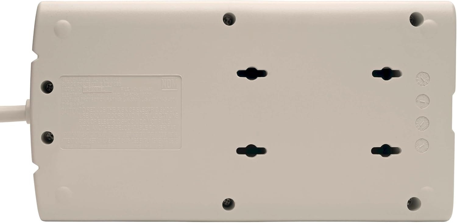 Eaton Tripp Lite Series TLP808 8 Outlet Surge Protector Power Strip with Flat Plug, 1440 Joule Rating, White, UL Listed & Certified, 8ft Extension Cord with Multiple Outlets for Home Office