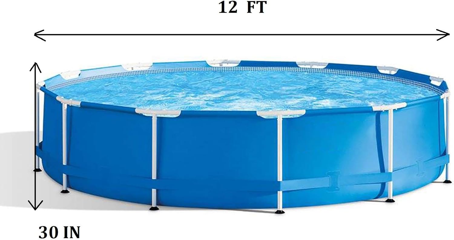 Buу 1 gеt 1 Swimming Pool - 12ft x 30in Round Metal Framed Above Ground Swimming Pool, Family Pool for Backyard or Outdoor Swimming Pool for Kids and Adults Blue (No Pump)