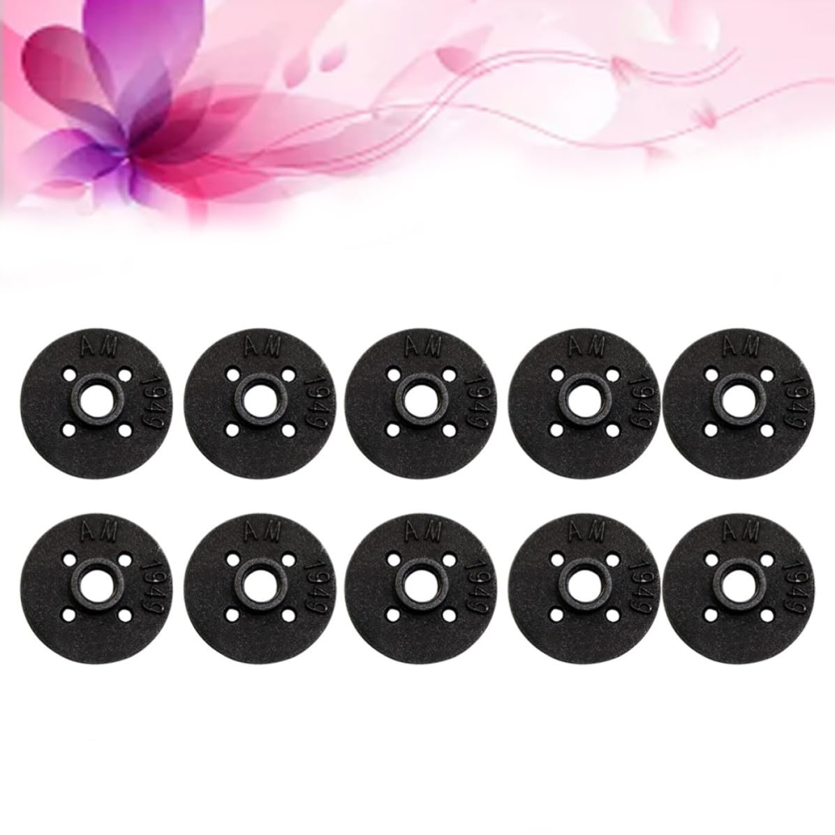 Bride de Plancher Filetée 1/2 Pouce, Lot de 10, Fer Noir
