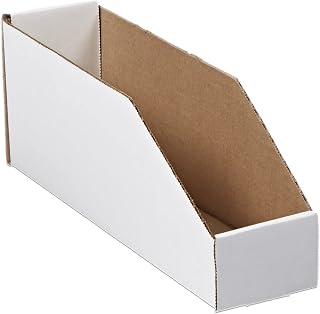 AVIDITI 50 Pack White Corrugated Cardboard Storage Bins 3x12x4.5" Open Top - Durable Organizers for Parts, Workstations, Moving & Packing