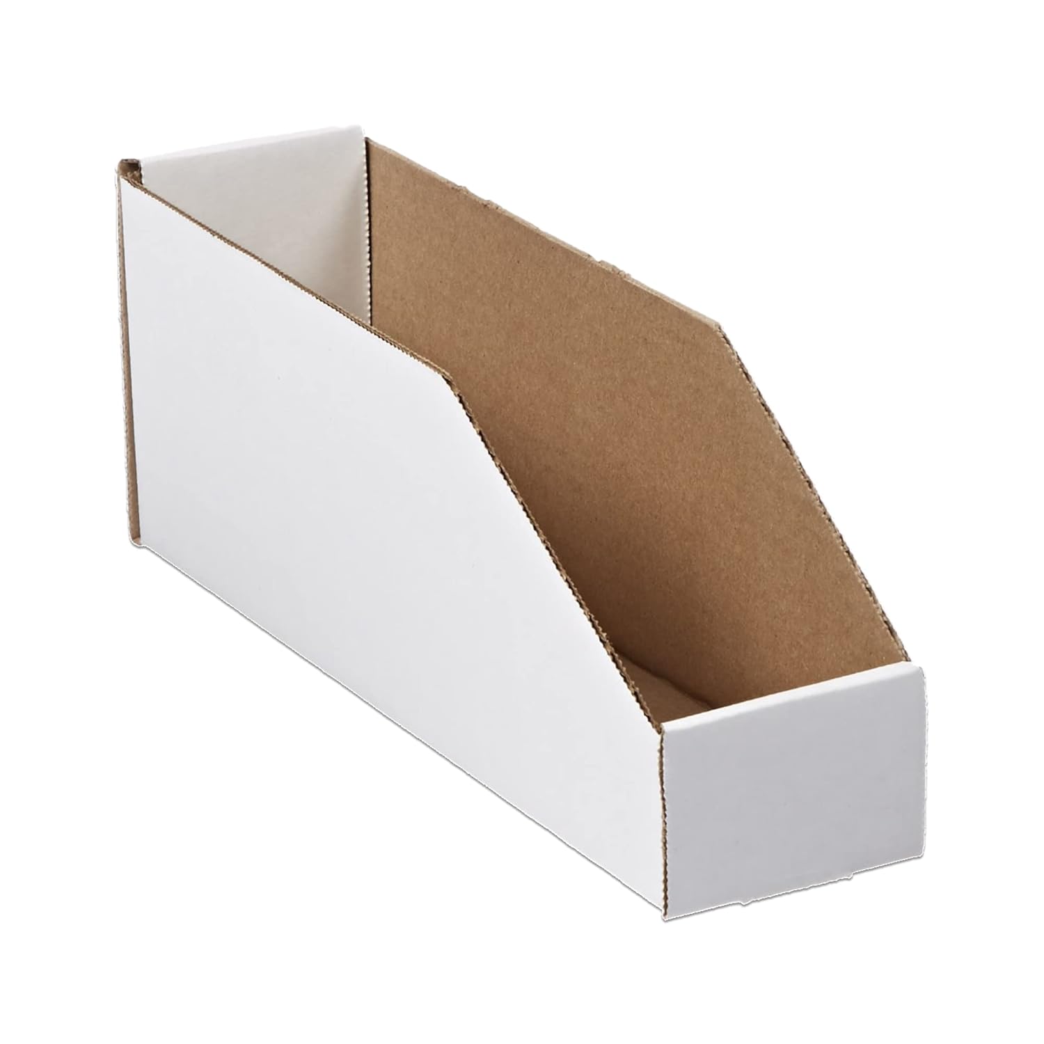 AVIDITI 50 Pack White Corrugated Cardboard Storage Bins 3x12x4.5" Open Top - Durable Organizers for Parts, Workstations, Moving & Packing