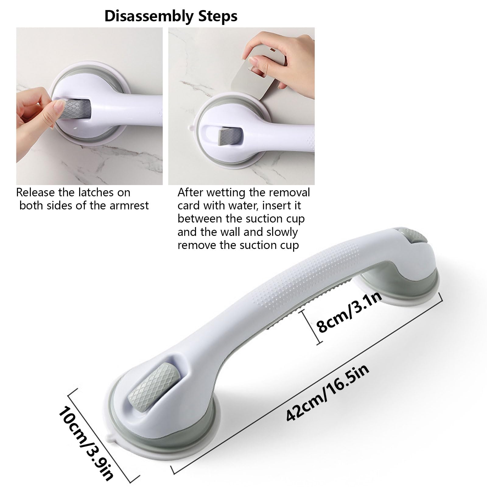 Genérico 2 Piezas Asa de Seguridad para Baño, 33 cm, Asidero Baño Ventosa, Manija de la Ducha, para Personas Mayores, No Requiere Perforación, Ducha de Apoyo,Gris,2 Pack