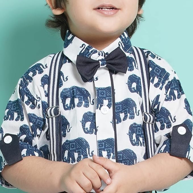 Image of AJ DEZINES Kids Casual Wear Clothing Cotton Shirt Short Set For Boys