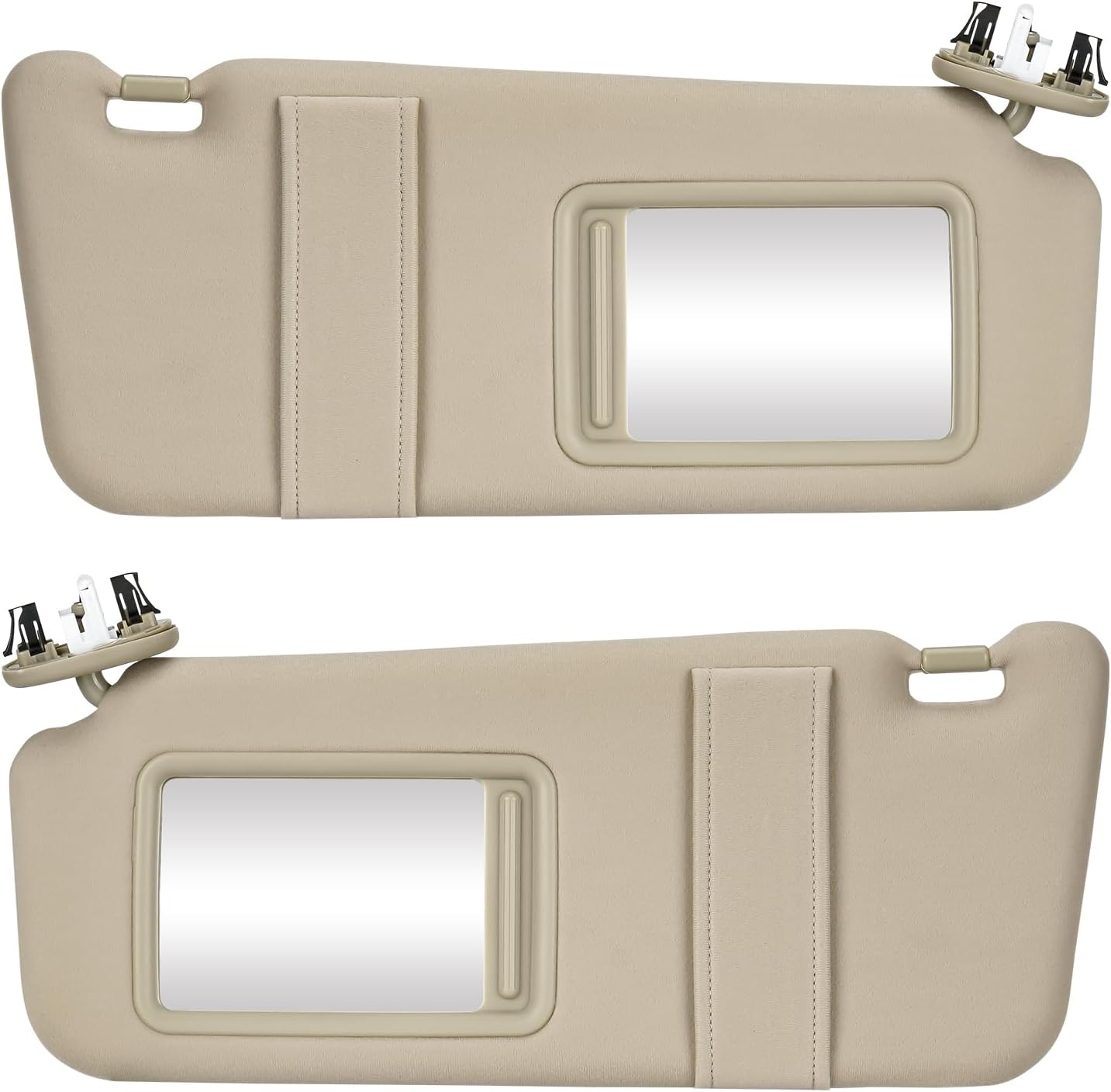 Pair of Left and Right Side Beige Sun Visor with Light Fit for Fit for 2007-2011 Toyota Camry with Sunroof, Sunvisor Replacement for 74320-06800-B0 74310-06770-B0, with Makeup Mirror