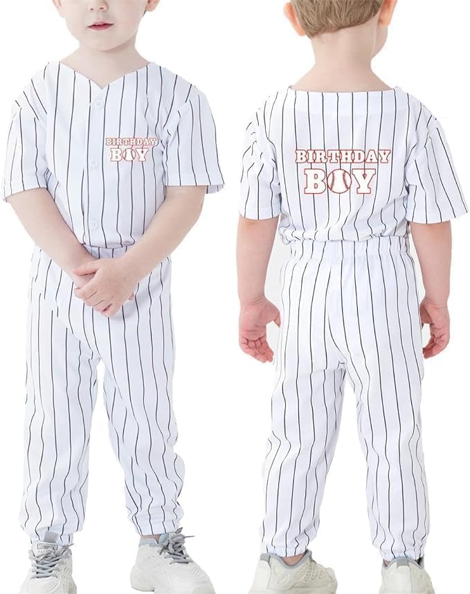 Toddler Boy Birthday Shirt Baseball Stripe Jersey and Pants Set First Birthday Outfit Summer - Image 2