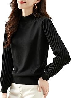 [7-livehouse] タートルネックセーター レディース ニット 秋 冬 リブ プリーツ 長袖 トップス カットソー 無地 おしゃれ エレガント 着回し 保温 柔らか ストレッチ 二の腕カバー おしゃれ 可愛いカジュアル 通勤