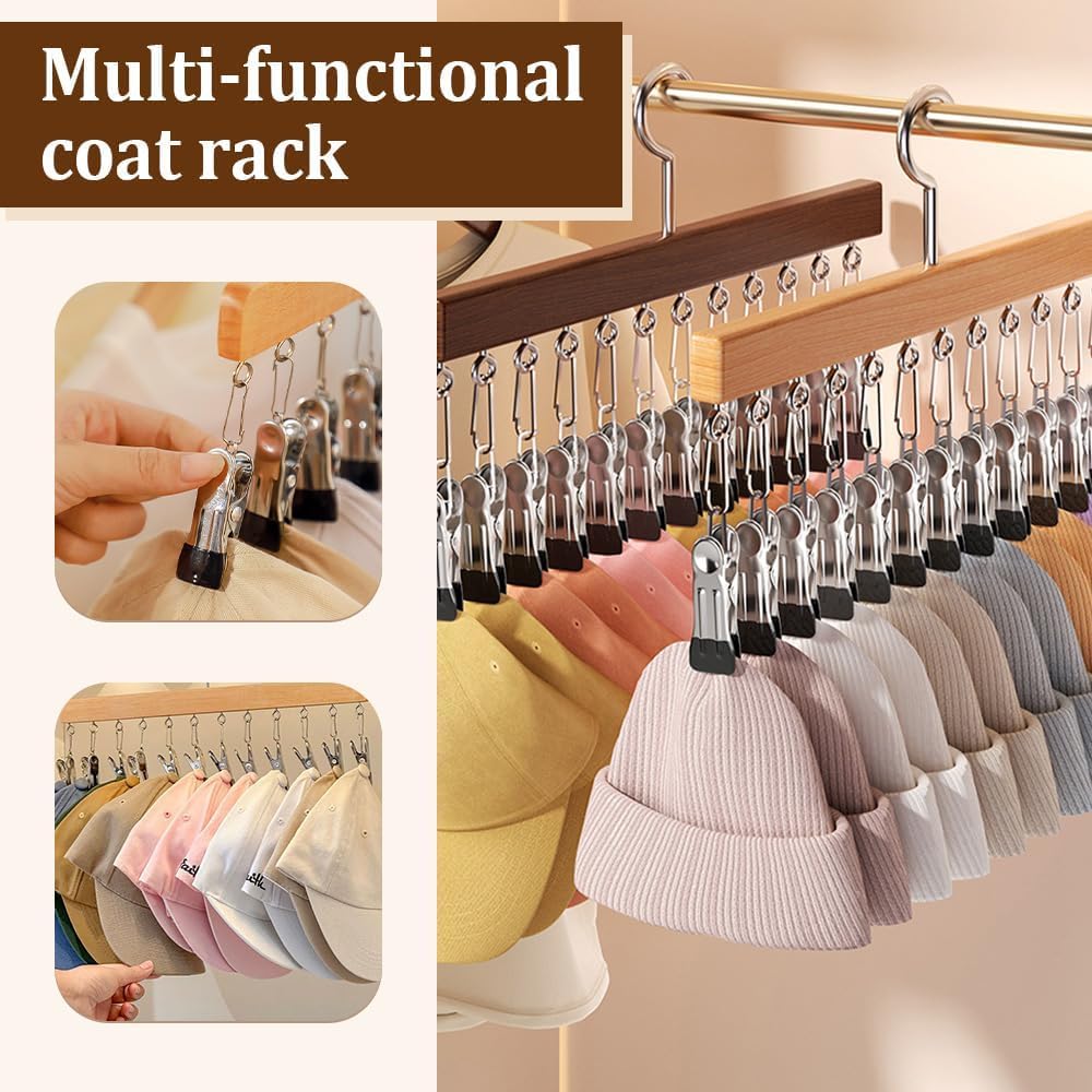 Hosenbügel aus Holz mit Clips – platzsparender Schrank-Organizer, rutschfeste stabile Clips für Socken, Hüte, Schals, Leggings, Jeans und Handtücher – vielseitige Aufbewahrungslösung