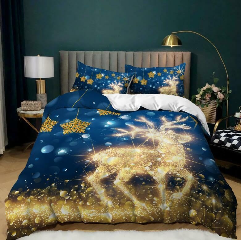 Housse de couette 90x190 cadeau personnalisé enfant motif wapiti bleu avec taie