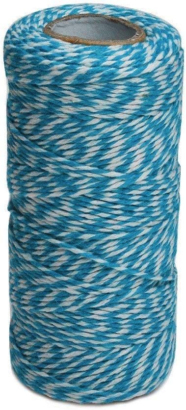 Cotton Gift Twine 100M Cotton Rope Packing String Bakers Twine DIY Art Craft Gift Wrapping String, Sky Blue and White