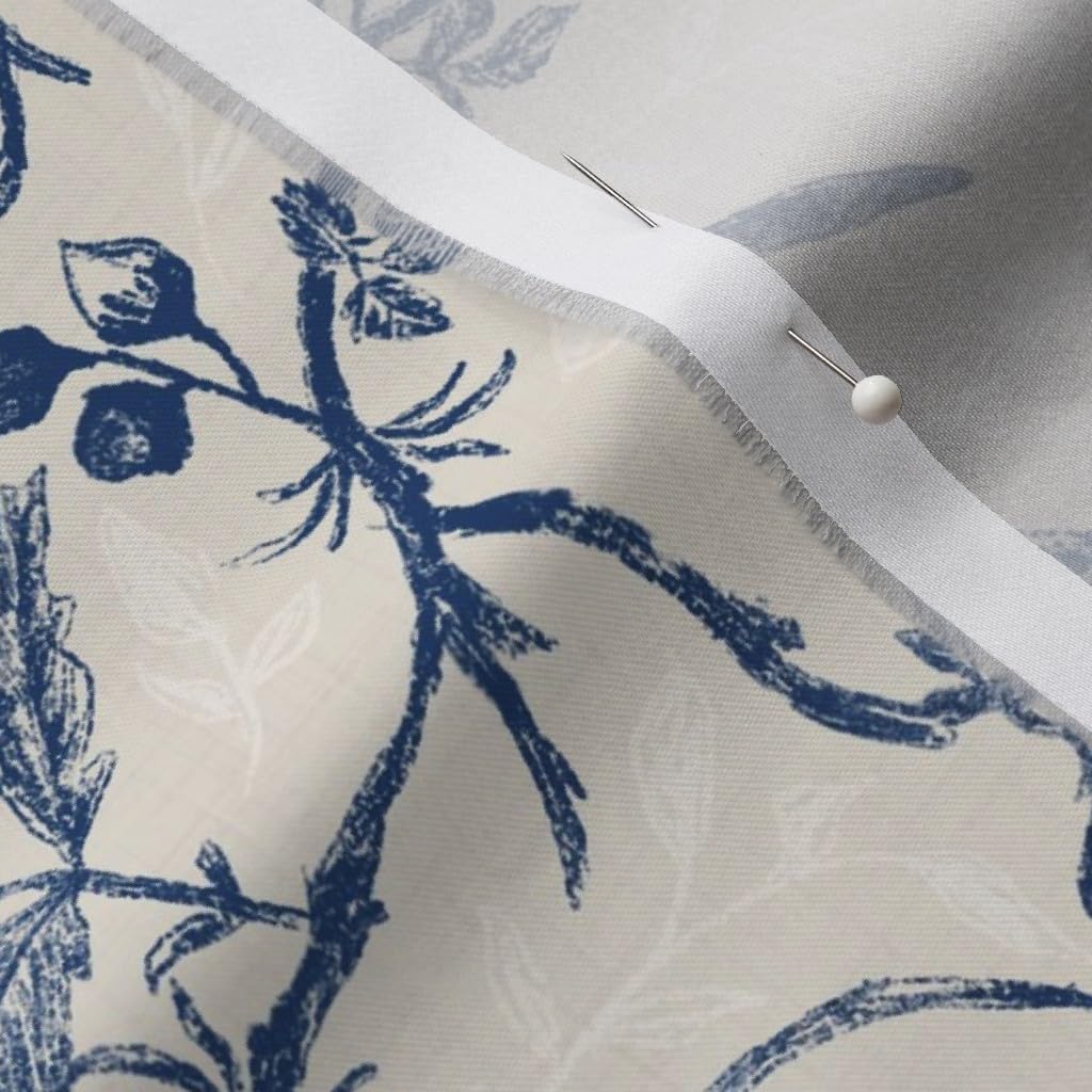 Spoonflower Fabric - Blue Floral Toile Chinoiserie Rococo French Country Vintage Birds Printed on Organic Cotton Sateen Fabric by The Yard - Sewing Quilting Apparel Home Decor