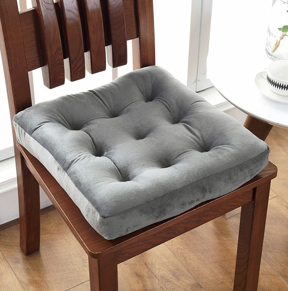 Uniuooi Chair Cushion Seat Pad For Dining Chairs With 100% Cotton Thick Seat Cushions Square Padded Chair Seat Pads Comfortable Armchair Booster Fit For Home Office Car 1 Piece Grey 45X45cm