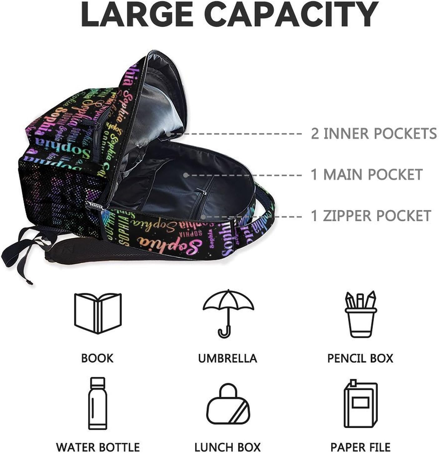 Custom School Backpack for Kids - 17 Inch Monogram Backpacks with Adjustable Straps - Personalized Colorful Large Capacity Bookbag for Elementary