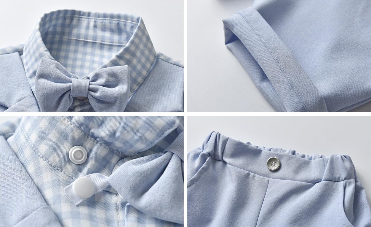 Toddler Baby Boy Outfits, Summer Formal Short Sleeve Bowtie Shirt Vest Shorts Suit Gentleman Wedding Outfits