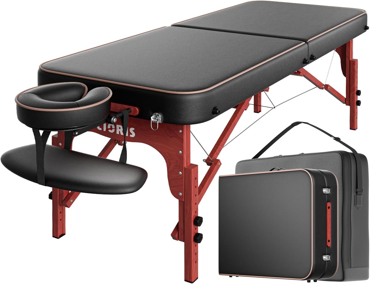 CLORIS 84" Professional Massage Table Portable Reinforced Wooden Leg Hold Up to 1100LBS 2 Folding Lightweight Spa Salon Tattoo Massage Bed Height Adjustable with Carrying Bag - Black