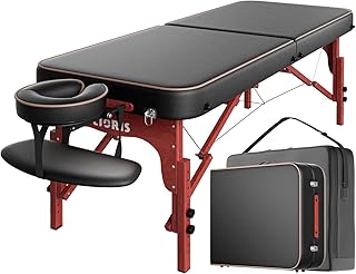 CLORIS 84" Professional Massage Table Portable Reinforced Wooden Leg Hold Up to 1100LBS 2 Folding Lightweight Spa Salon Tattoo Massage Bed Height Adjustable with Carrying Bag - Black