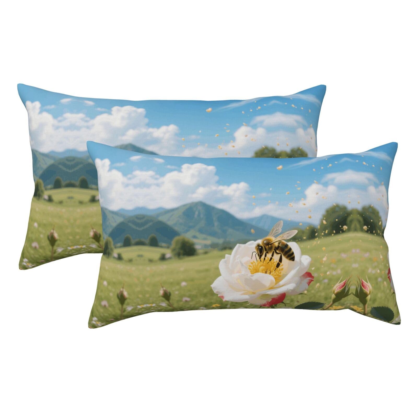 Bee on a Rose Luxury King Pillowcases Set of 2, Plush Velvet Feel Pillow Covers with Hidden Zipper, Skin & Hair Friendly, 20x36 Inches Pillow Cases for Sleeping Gift