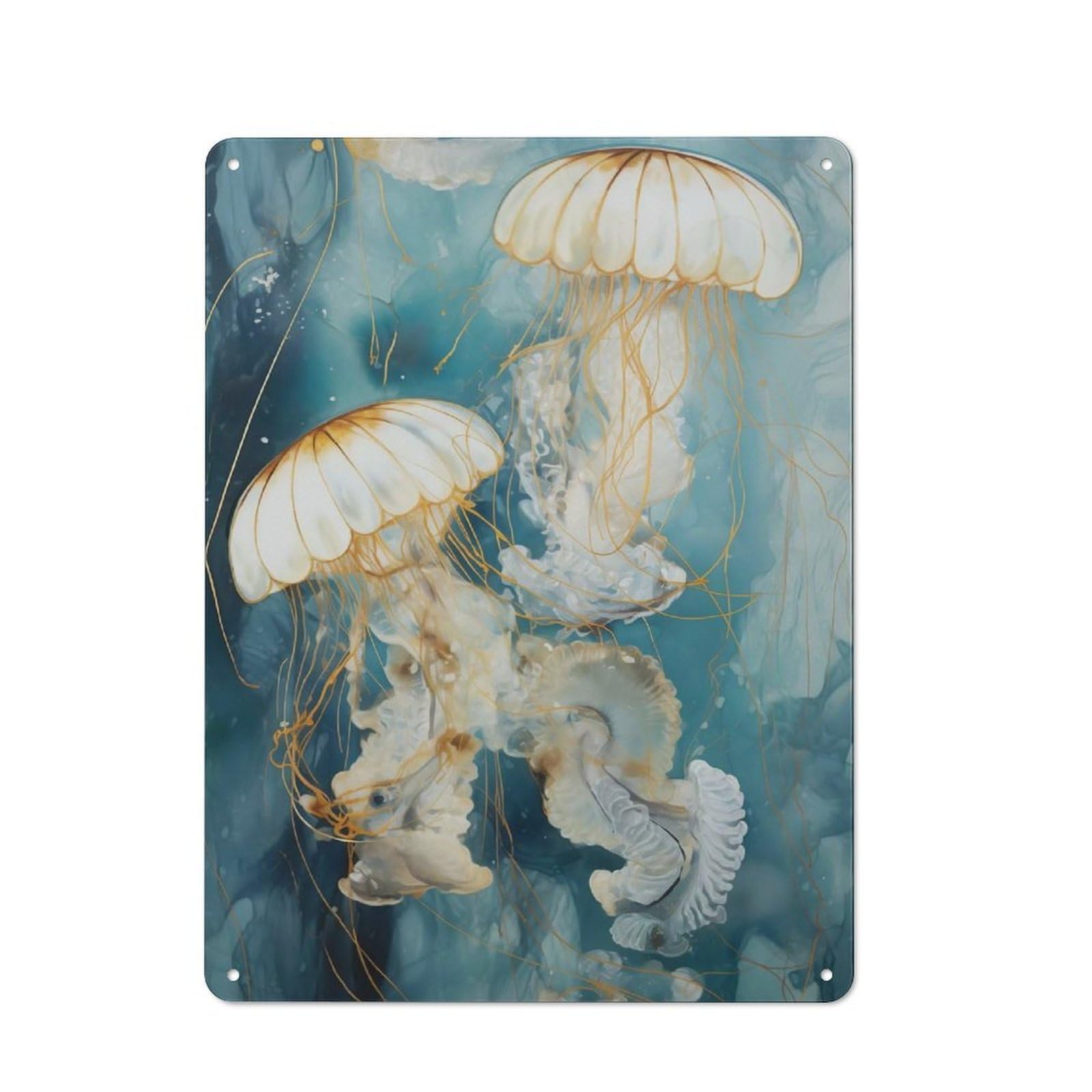 Vintage Jade Jellyfish Metal Plaque 40x30cm, Bistro Wall Plaque for Coffee Bar, Kitchen, Bistro Or Tea Corner