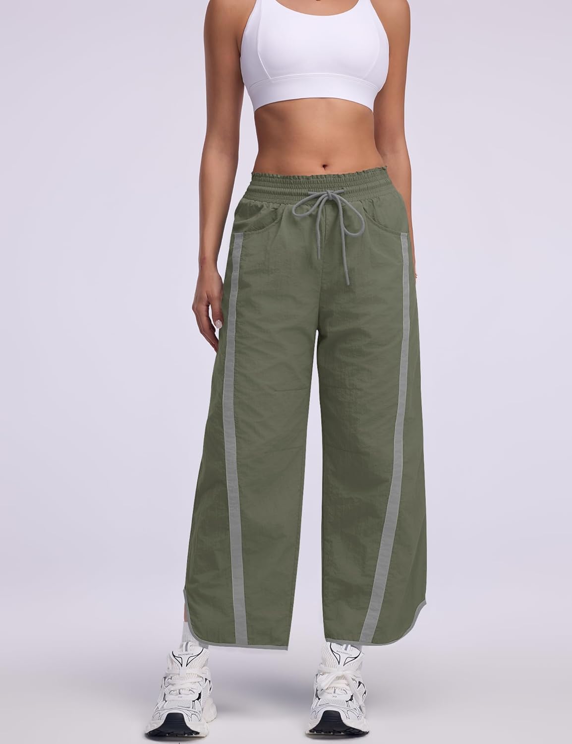 LOMON Womens Baggy Wide Leg Pants 2026 Lightweight Drawstring Contrast Color Elastic Waisted Y2K Track Pants with Pockets - Image 4