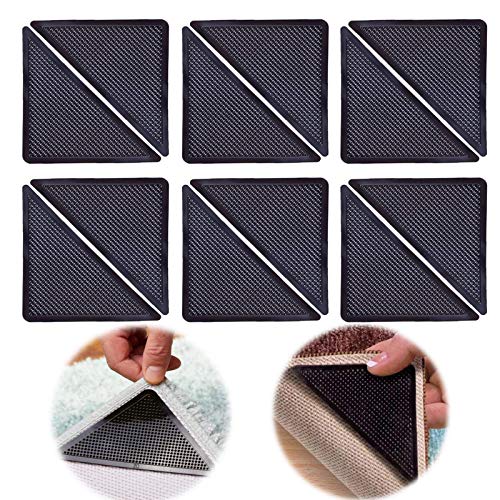 Pinzas para Alfombras, Antideslizante Alfombra - 12 Piezas Almohadilla para Alfombra Alfombrillas Lavables y Reutilizables Antideslizantes de Doble Cara para Pisos