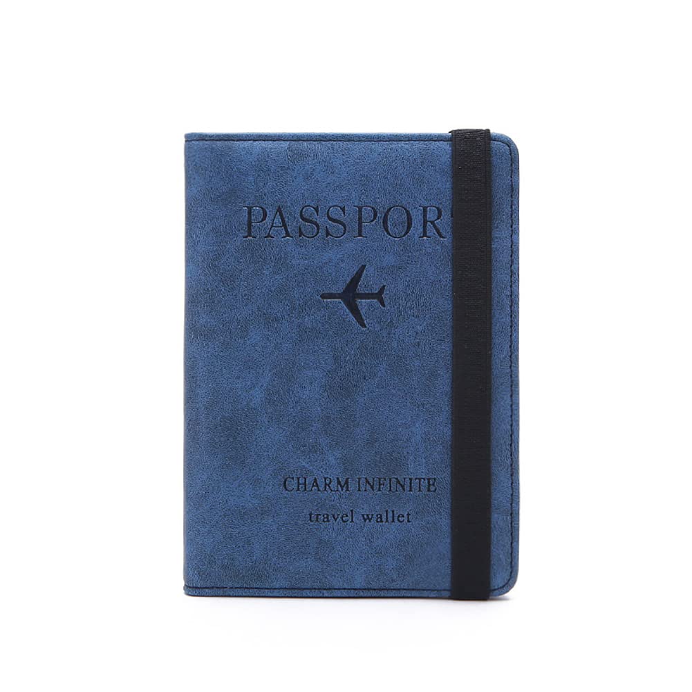 Alnicov RFID Passport Wallet，Travel Wallet Anti-degaussing Multifunctional Short Wallet Passport Holder，Blue