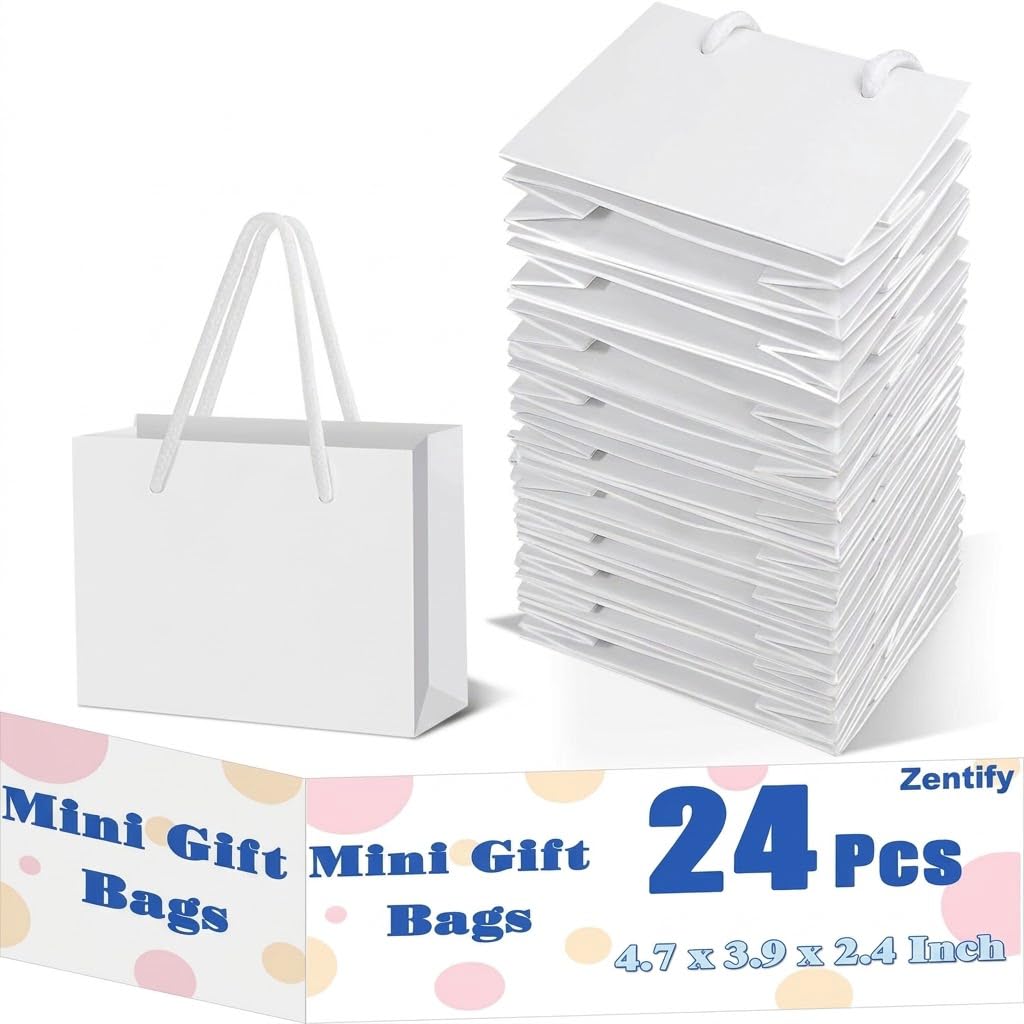 Zentify 24 Pcs Extra Small Gift Bags (White)