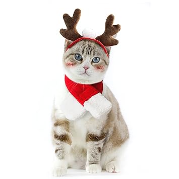 Enjoying Dog Christmas Costume Dog Cat Christmas Collar with Antler Headband Xmas Decoration Costume for Small Dog