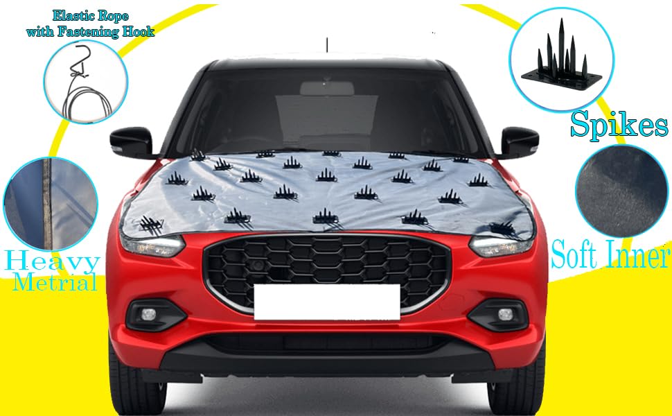 Image of Waterproof Spike Bonnet Car Cover for Skoda Slavia Dogs & Monkeys Complete Protection from Street Dogs & Monkeys Compatible with All Hatchback,Sedan and SUV Cars Universal Size, Grey