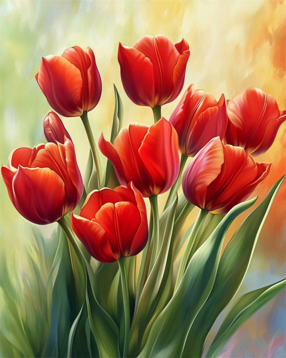 RKFLGEW DIY Perlenstickerei Set Rote Tulpenblüten Diy-Perlenmalerei，Bastelset Mit Perlenstickerei，Nadelstichmuster，Dekor，Wandkunst 30x40cm