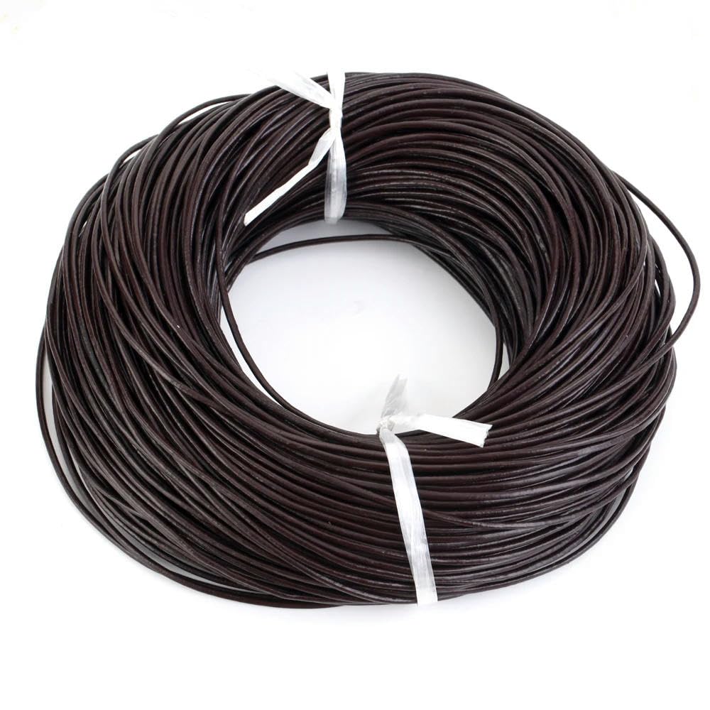 Genuine Round Leather String Cord, Cowhide Leather Round Cord Multicolor 1-3mm 5m For DIY Jewelry Making(Coffee,2mmX 5M)