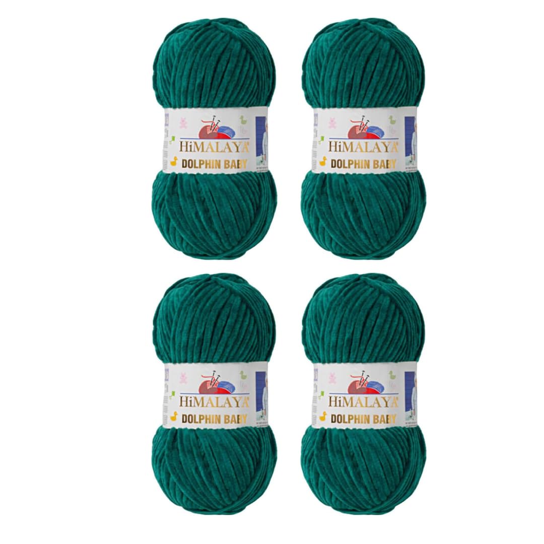 Himalaya Dolphin Baby Yarn Each Skein 100gr 120m Super Bulky Yarn for Knitting&Crocheting Ideal for Cardigans Shawls Blankets Hats and Home Textiles (80331 Dark Mint, Pack of 4)