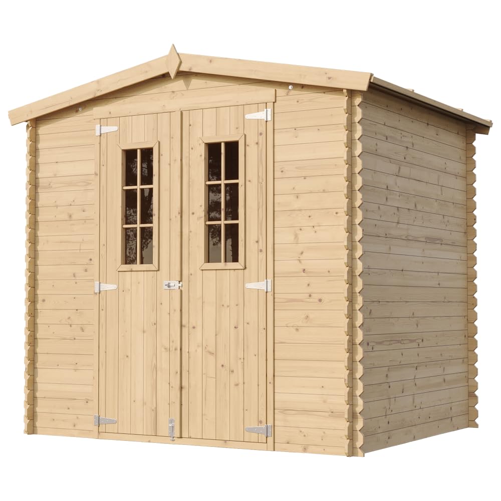 Cobertizo de Madera para jardín con Suelo TRATADO - 226x236cm/4.33 m² Cobertizo de Madera Natural - Taller de Jardín - Bicicleta, Almacenamiento de Herramientas TIMBELA M369C+M369G