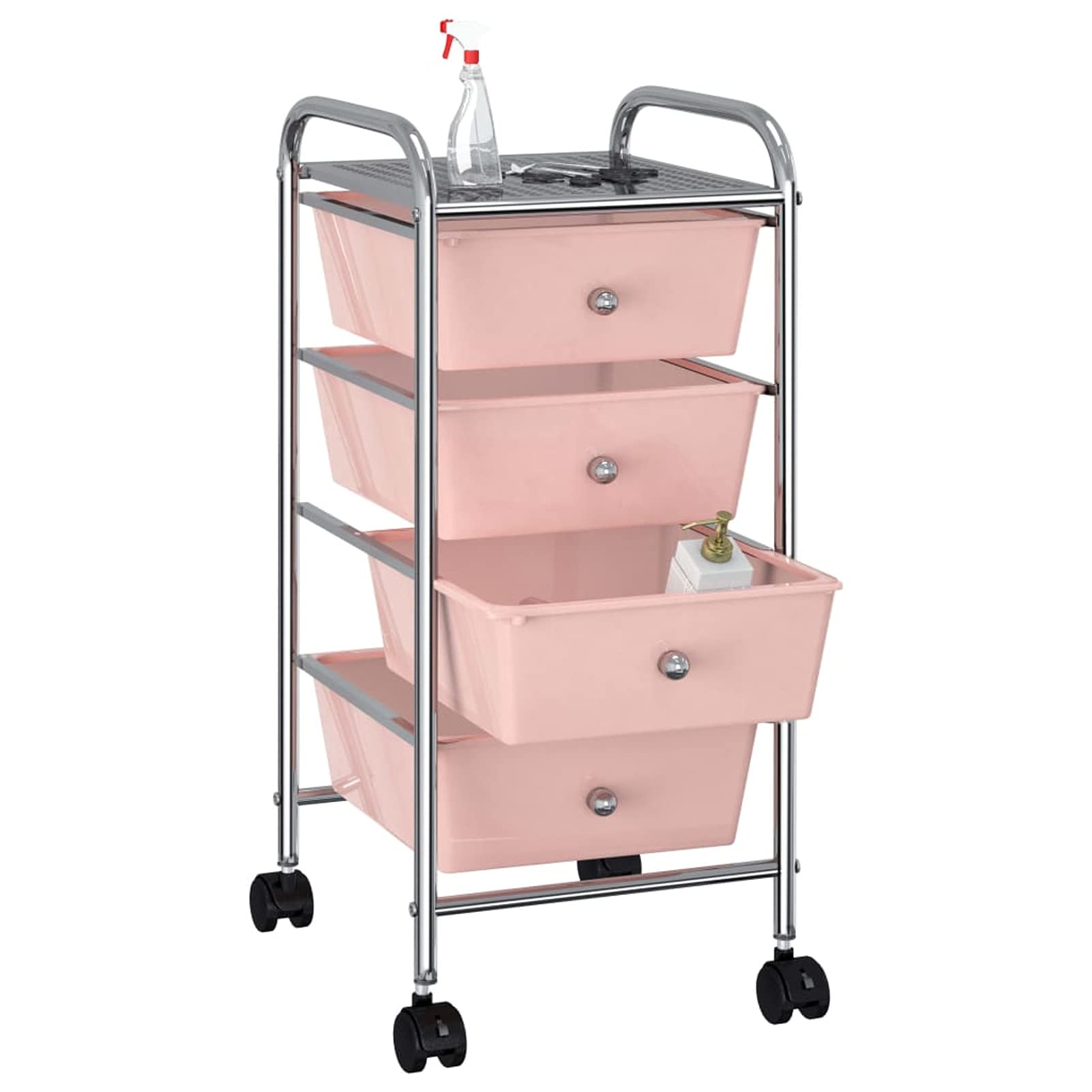ShGaxin Carrito de almacenaje portátil 4 cajones plástico Rosa, Carrito Auxiliar con Ruedas, Carro Almacenaje, Carrito Peluqueria, Carro Cocina, Carro Organizador