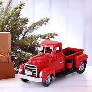OurWarm Christmas Vintage Red Trucks 7in x 3in x 3in Handmade Metal Old Car Model Red Pickup Truck - coolthings.us
