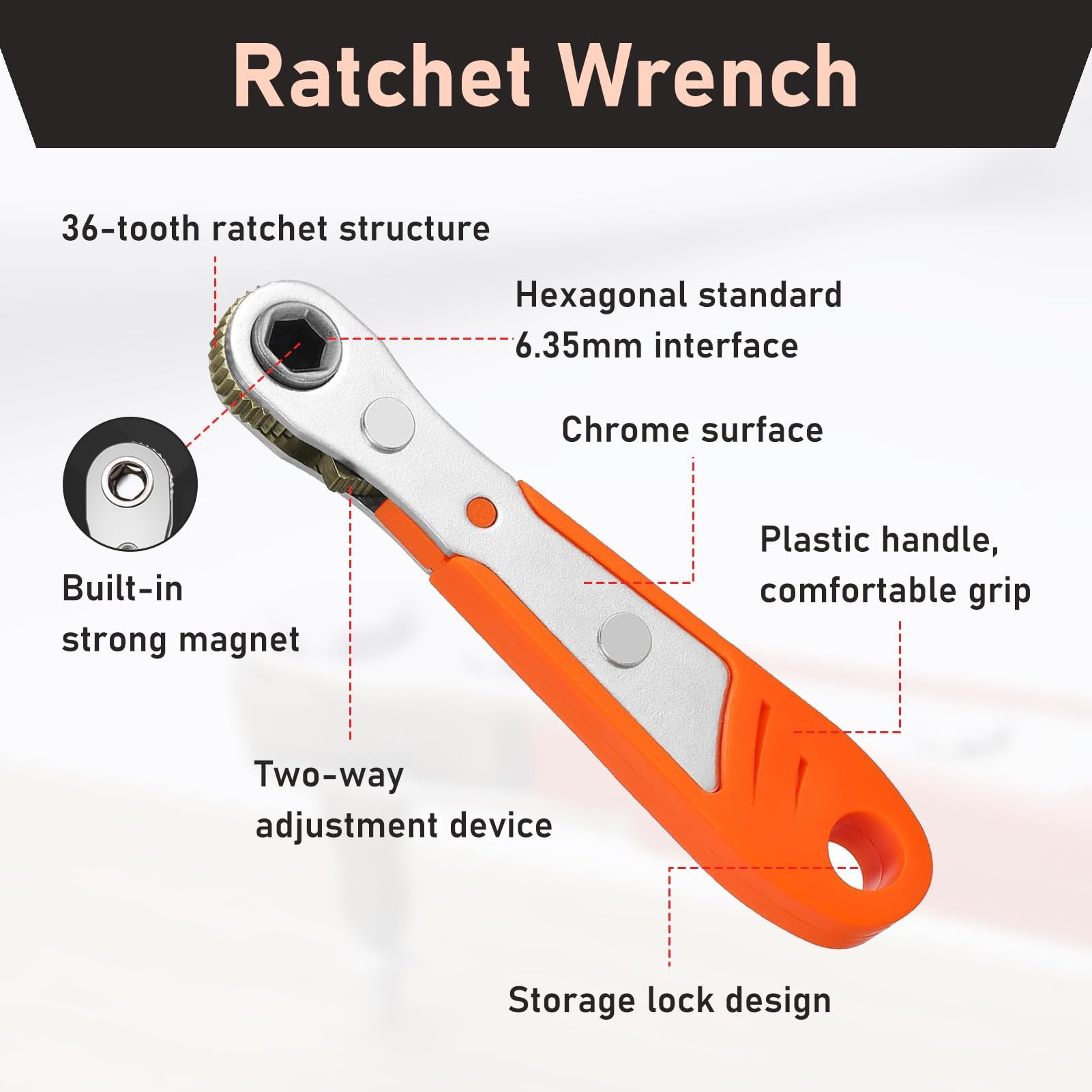 Mini Ratchet Wrench, Right Angle Screwdriver 90 Degree Phillips Magnetic with 1/4 Inch Drive - Image 3