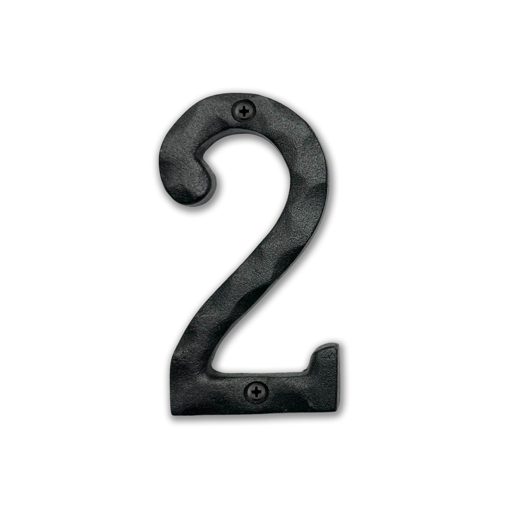 NACH House Numbers for Outside, 4 inch Black Address Numbers for House - Number 2 - Rustic Numbers for Outside with Mounting Hardware