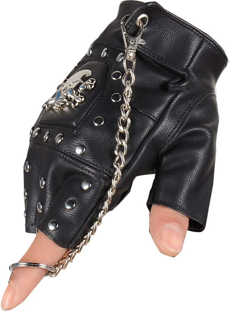 Steampunk Gothic Gloves Men's Vintage Genuine Leather Captain Fingerless Mittens