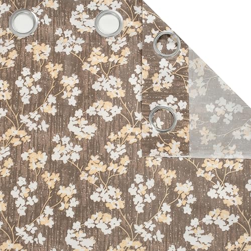 Image of Floral Printed Home Decor Curtains for Living Room, Bedroom Doors and Windows Panel, Parda, Eyelets Hanging, Coffee, 4 x 5 Feet, 1 Piece