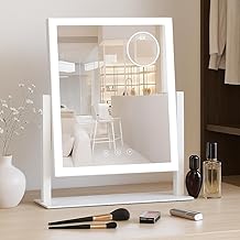 Hollywood Vanity Mirror with Lights, Lighted Makeup Mirror with Detachable 5X Magnification Mirror, Makeup Mirror with Lights, Touch Control-Rectangle