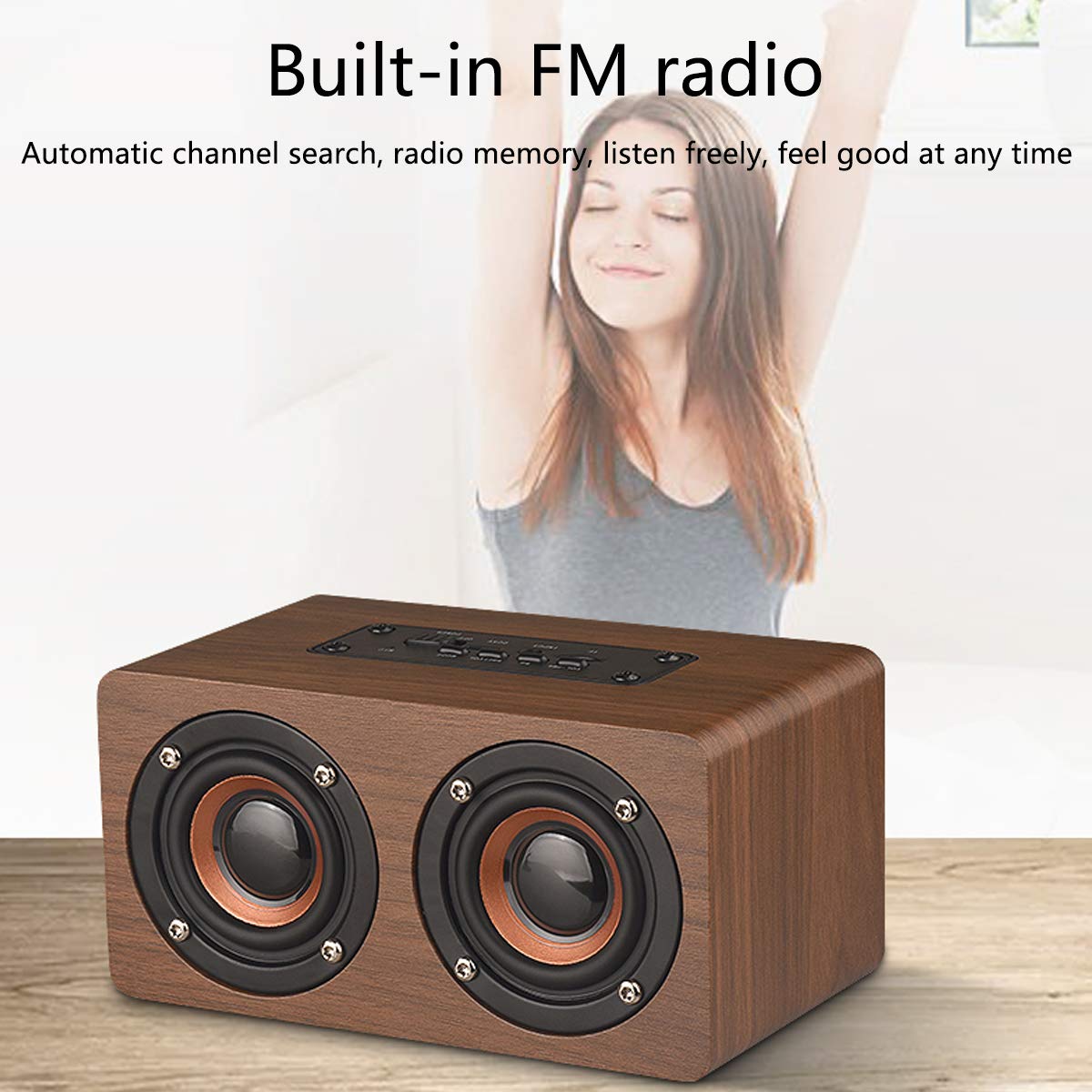 Bluetooth Speaker, Orologio con Sveglia, Legno High-End, ad Alta Definizione Bass, Radio FM, Microfono Incorporato, Riproduzione Carta di TF, LED Iarge Screen Display,Brown-OneSize